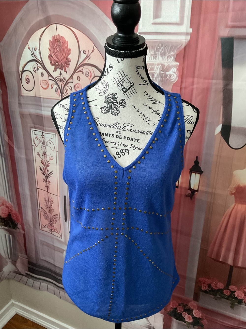 Essentials Royal Blue Studded V-Neck Tank